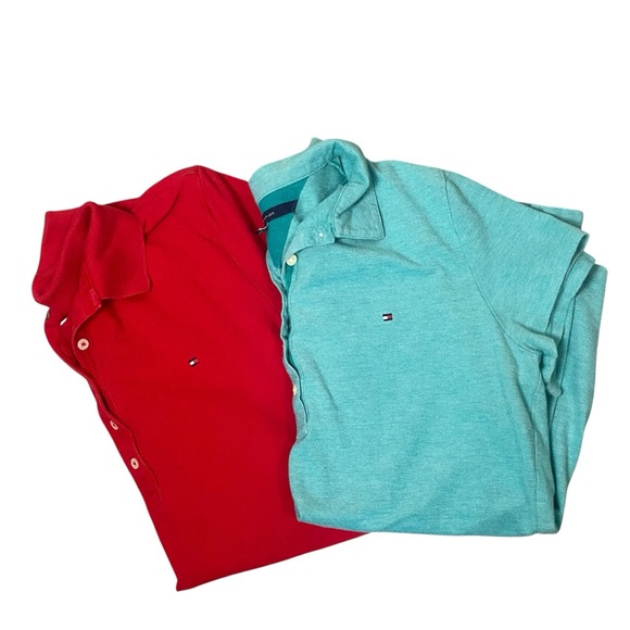 Tommy Hilfiger Y2K 2 Piece Bundle Polo Shirts Red & Blue Women's Size Large - Picture 1 of 16